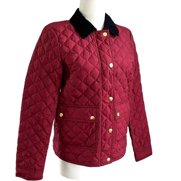 J Crew Quilted Barn Down Field Jacket XS Burgundy Chore Corduroy Collar Preppy - Picture 3 of 14